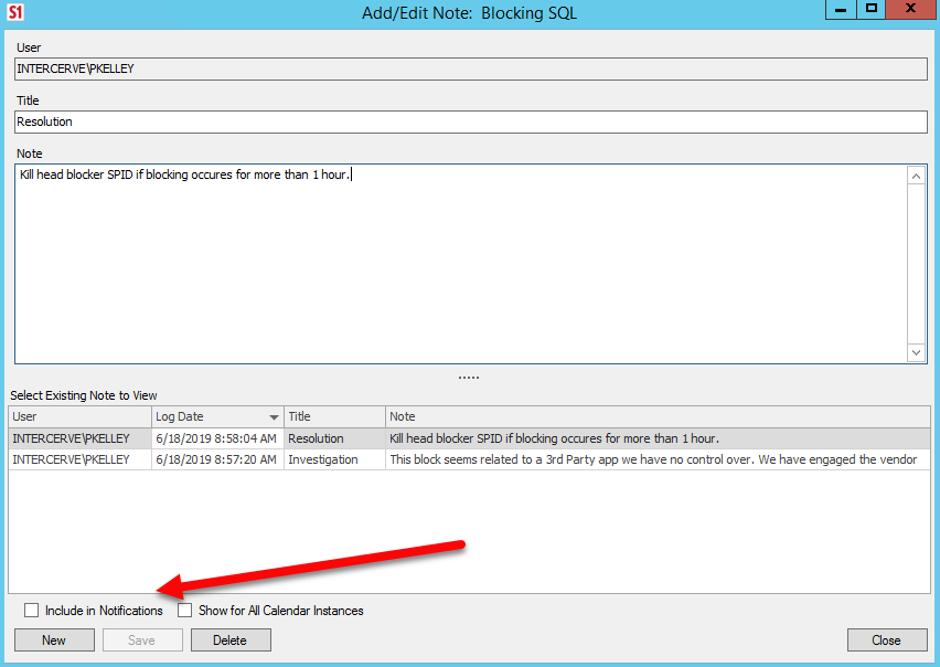 Add Edit Note for blocking event